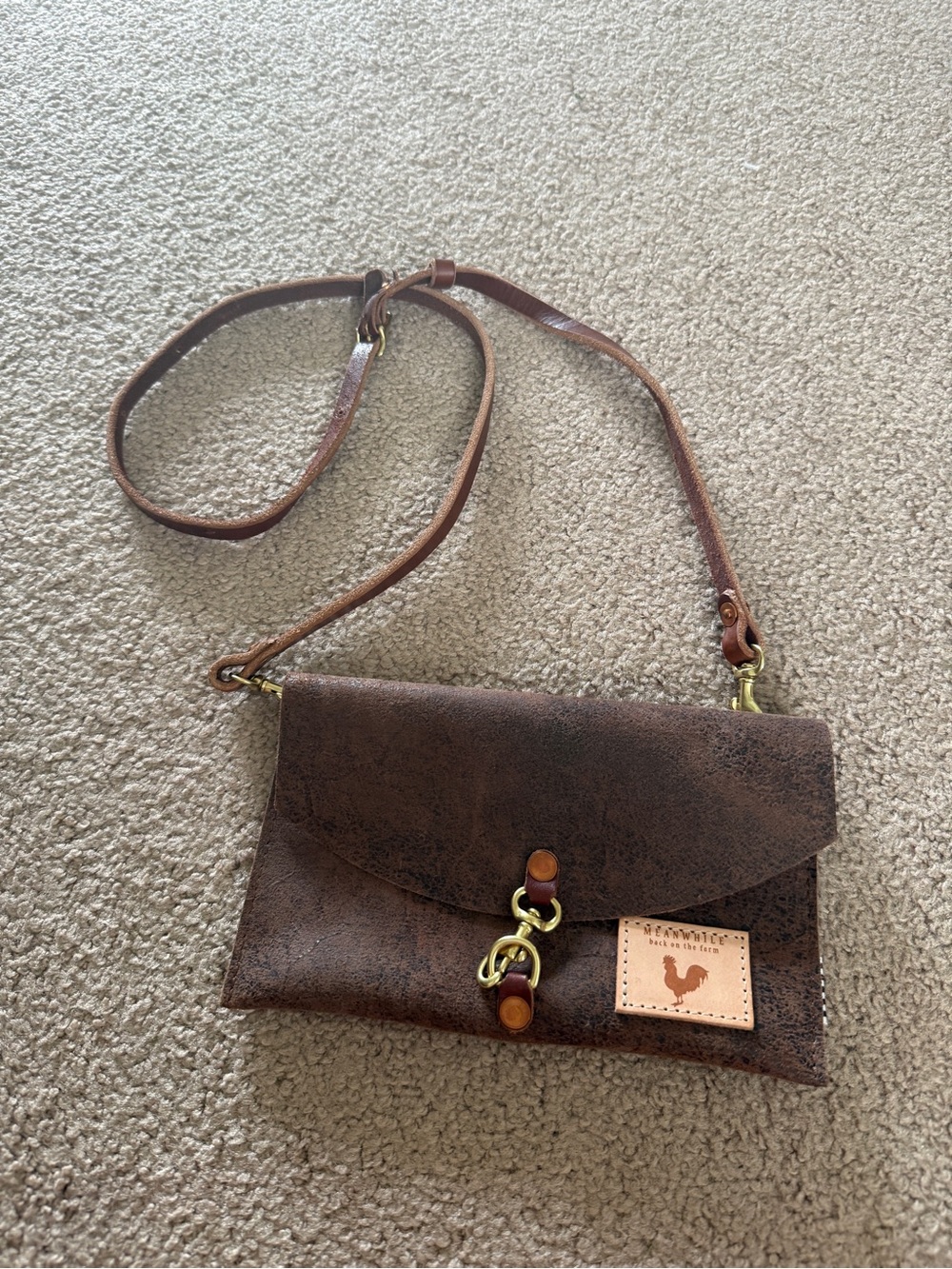 Like New Meanwhile Back on the Farm Brown Leather Crossbody Clutch Bag